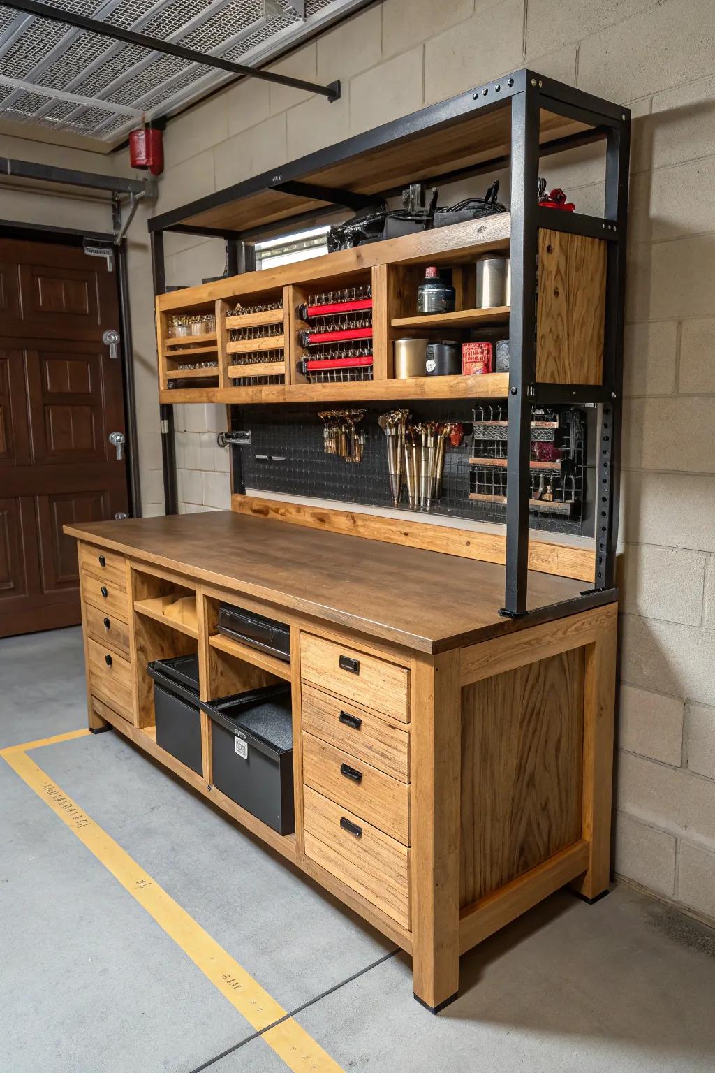 Elevate your garage with this stylish and functional double-duty workstation.