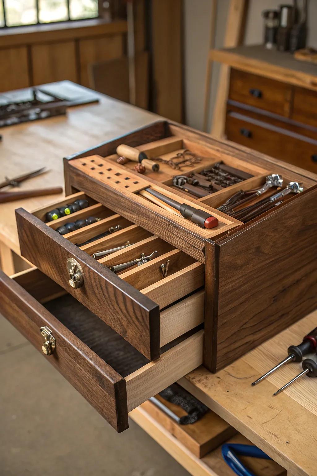 Master the art of organization with bespoke drawer organizers, where every tool has its perfect place.