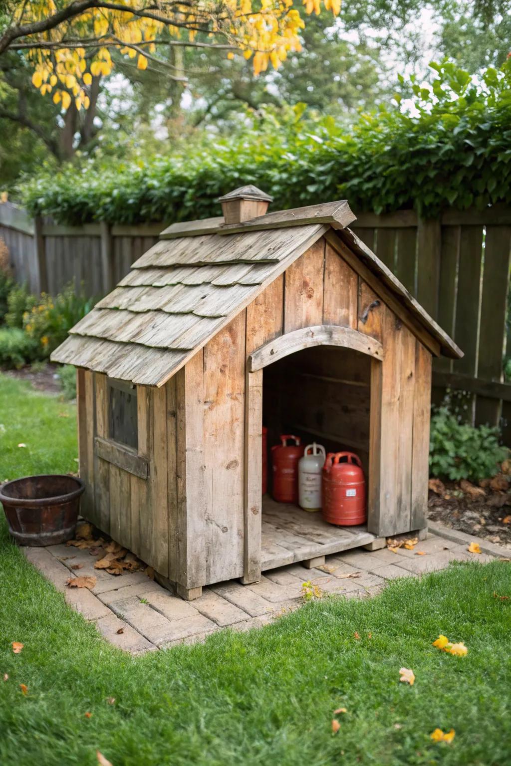Transform your old doghouse into a stylish storage solution! 🏡✨ #Craftsmanship #RepurposeWithStyle