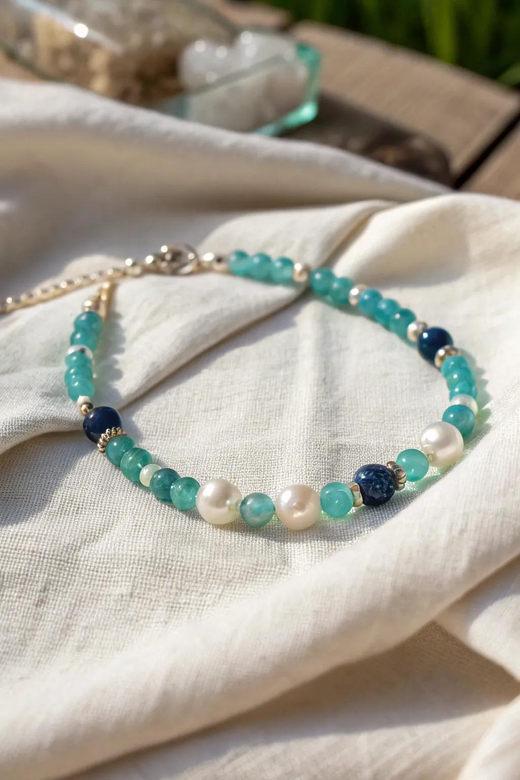 Dive into elegance with this Mermaid's Treasure bracelet, a perfect blend of ocean hues and pearl accents.
