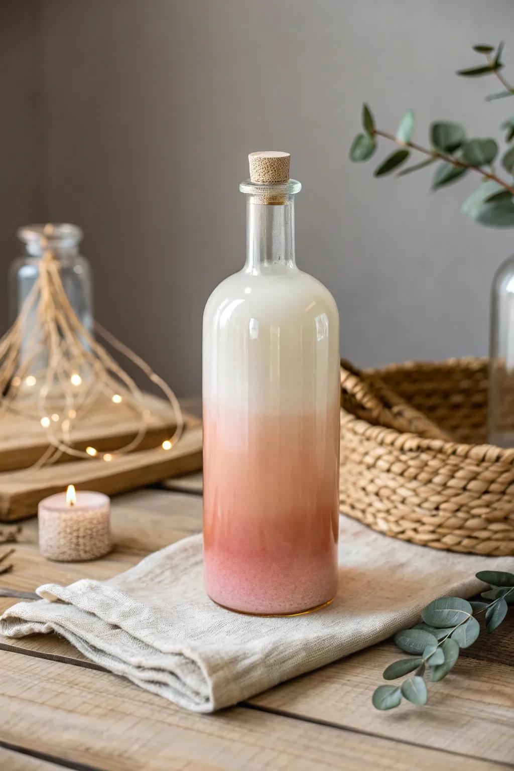 Transform your space with the captivating beauty of ombre-painted bottles, where simplicity meets artistry.