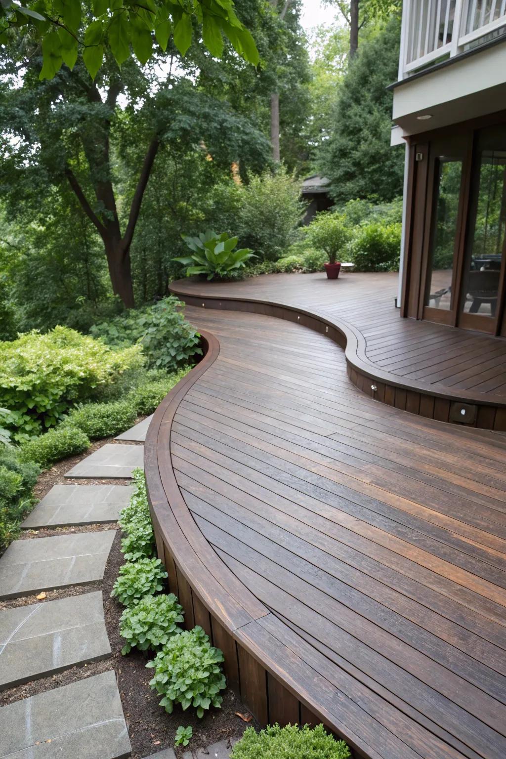 Elevate your outdoor space with a custom-shaped deck that stands out with elegance and craftsmanship.