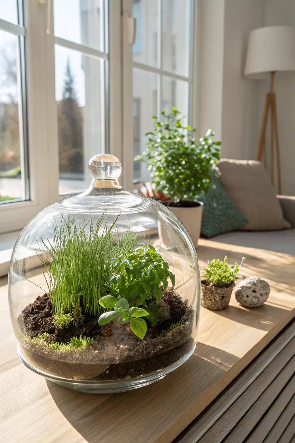 Bring a touch of whimsy to your home with a beautiful herb terrarium. 🌿✨