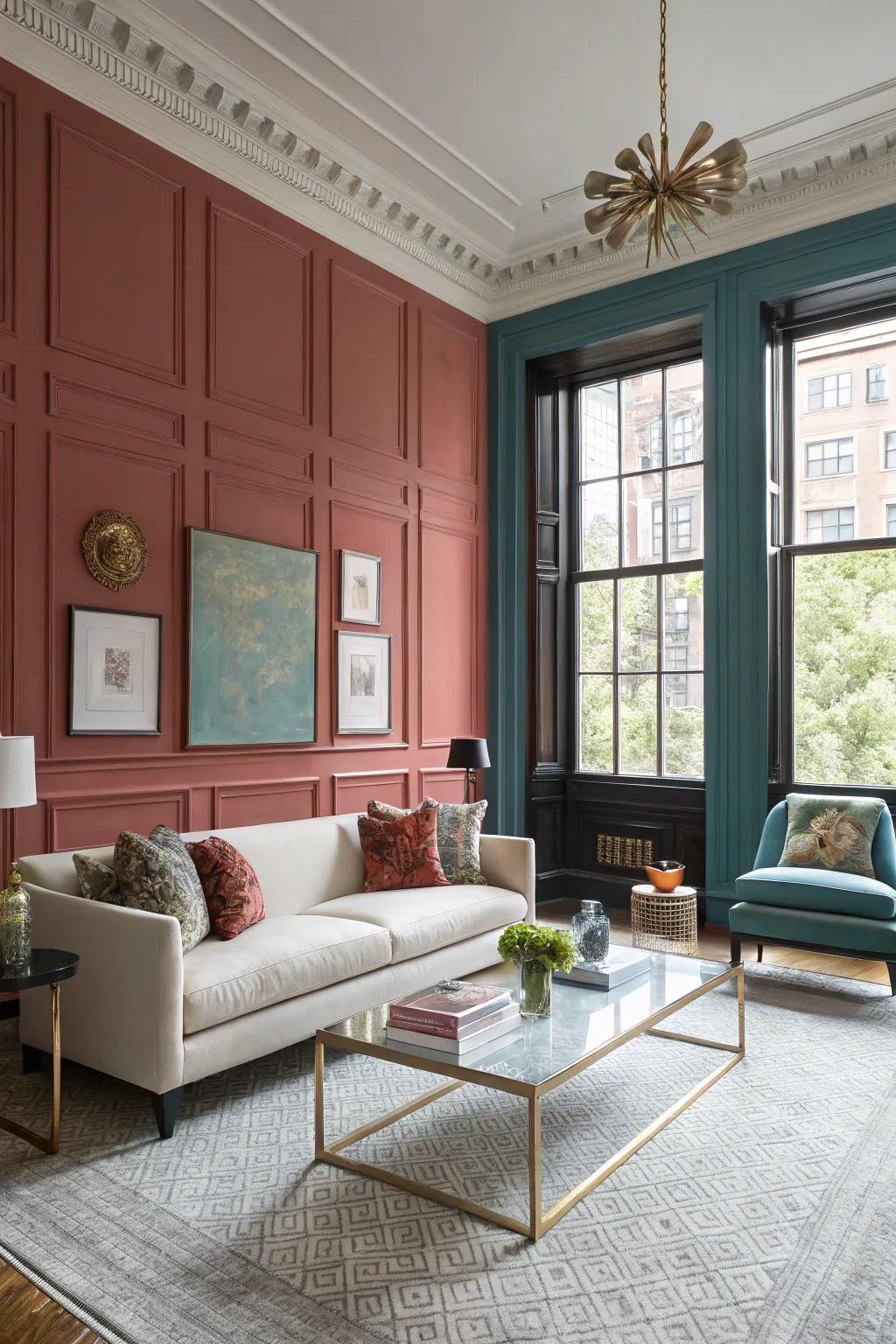 Two-tone walls add playful contrast and depth.
