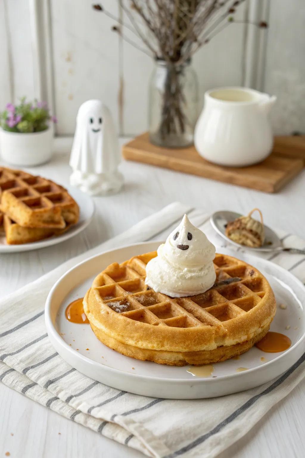 Elevate your Halloween brunch with these charming ghostly waffle toppers!