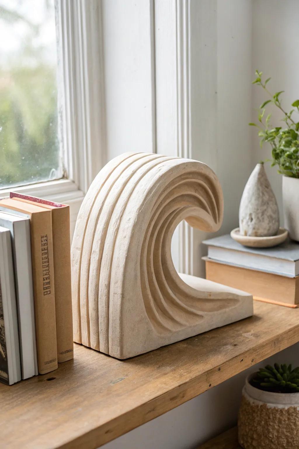 Elevate your bookshelf with the art of sculpted bookends, where simplicity meets natural beauty.