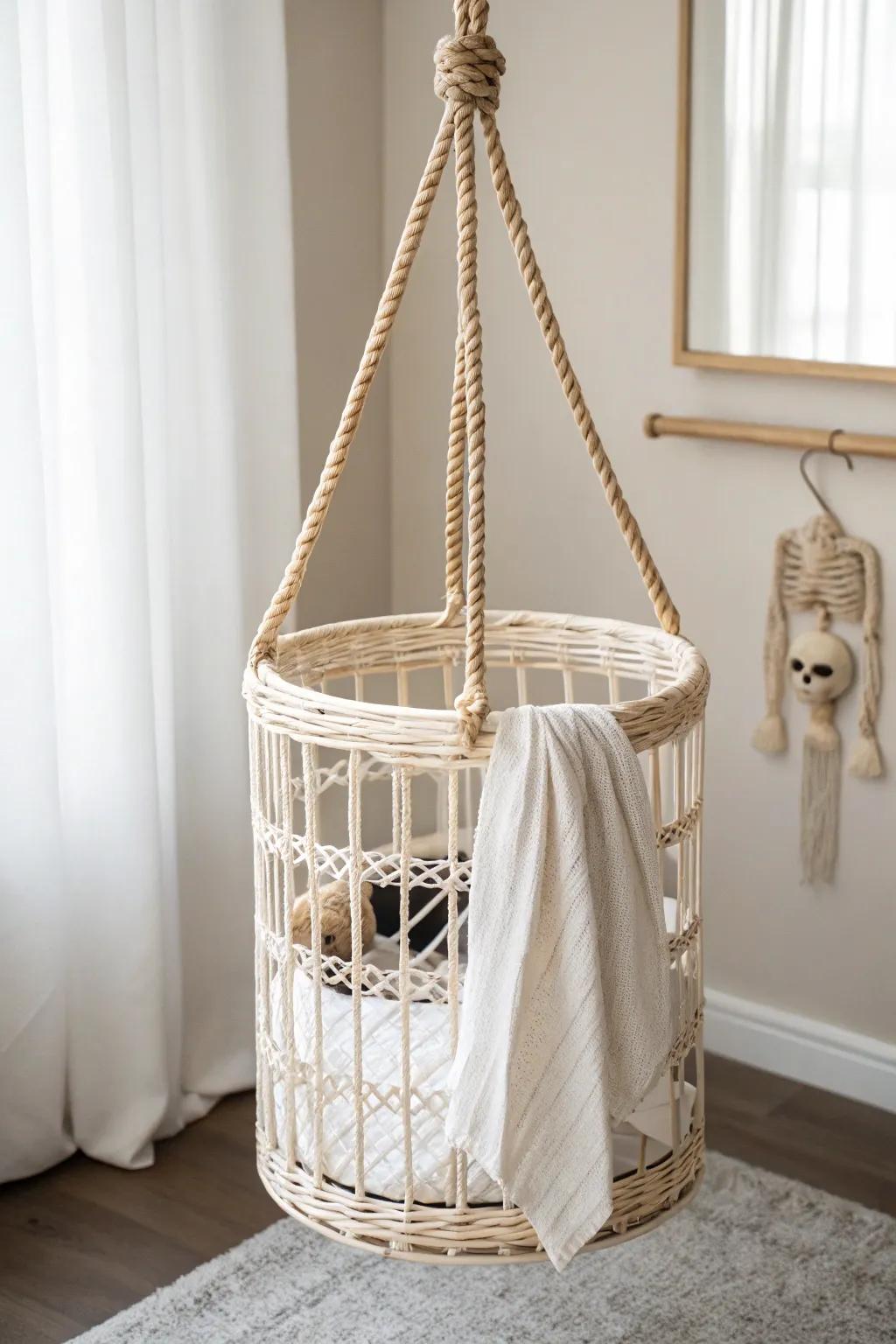 Elevate your Halloween decor with minimalist charm: DIY hanging cages for a touch of spooky elegance.