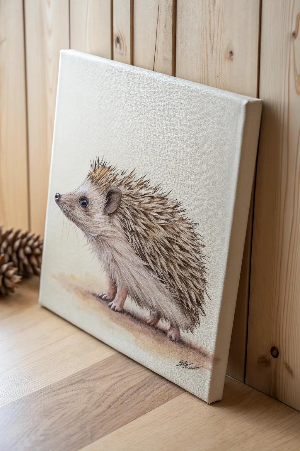 Embrace the charm of nature with this minimalist hedgehog wall art, perfect for adding a touch of whimsy and elegance to your space.
