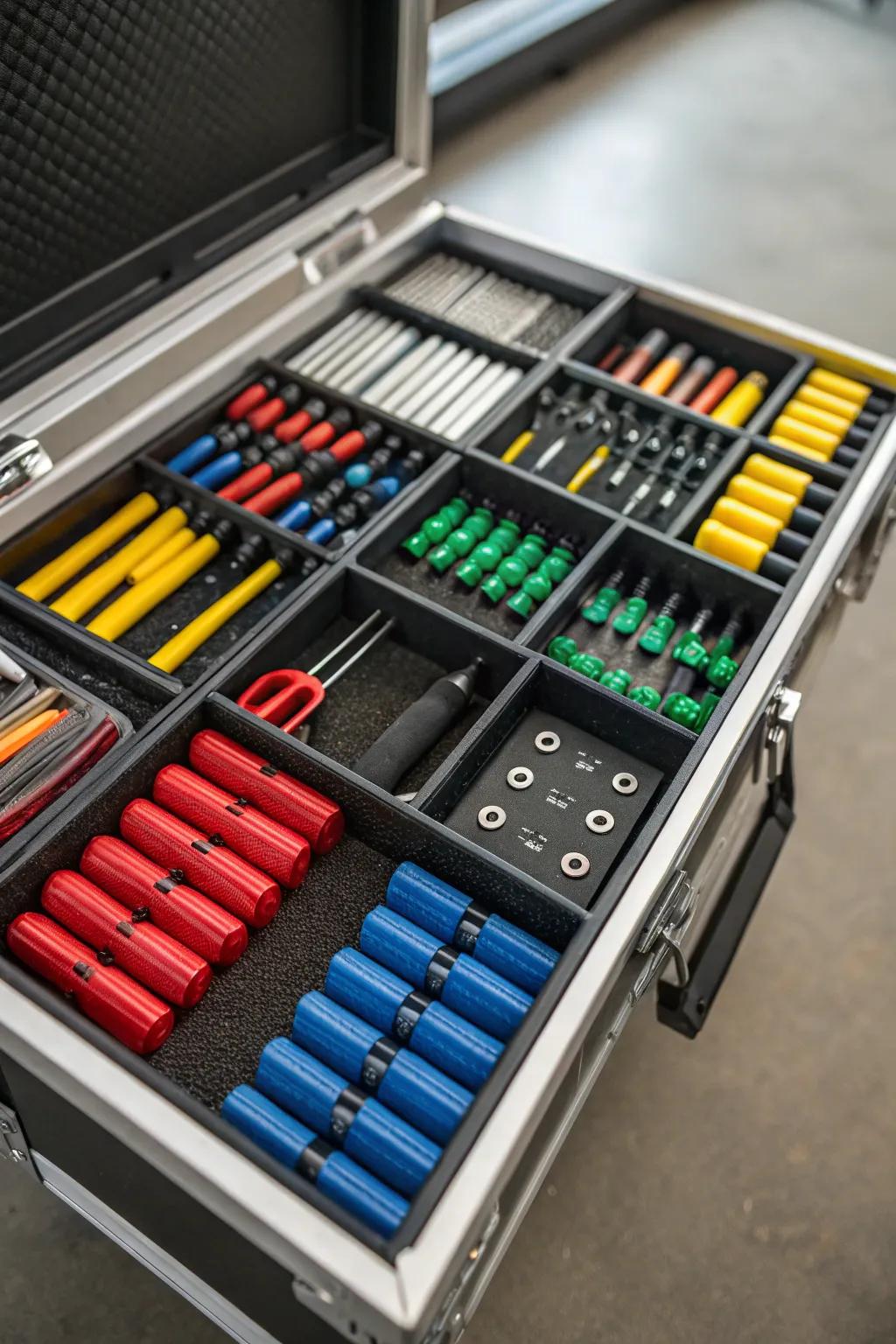 Transform your tool box into a masterpiece of color-coded precision. Who says organizing can't be vibrant and fun?