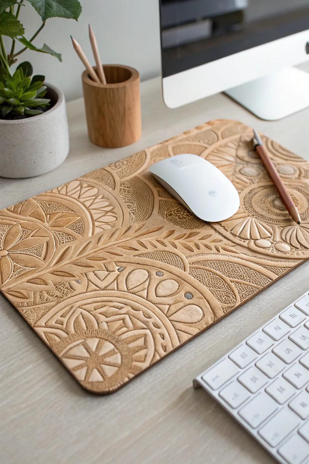 Elevate your workspace with a touch of artistry—discover the beauty of personalized hot glue patterns on your mouse pad.