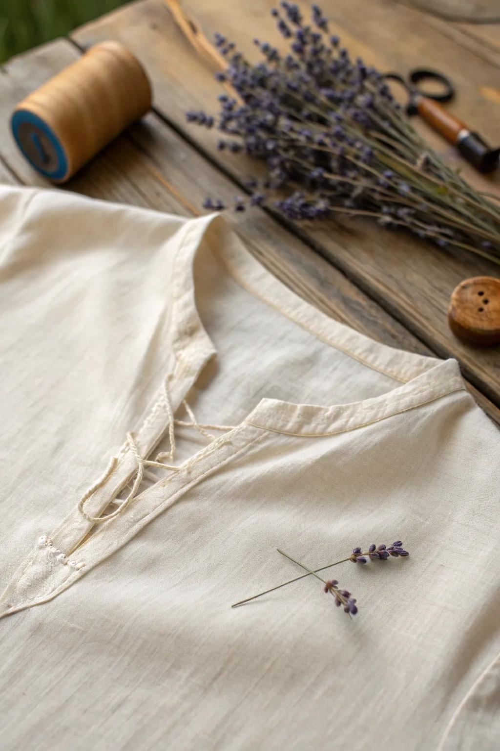 Embrace the art of subtle distressing with thread pulling for a unique, handcrafted touch.