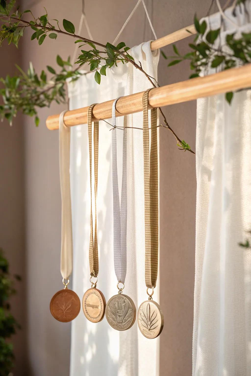 Showcase your achievements with this chic DIY medal display, blending Scandinavian minimalism with a bohemian touch.