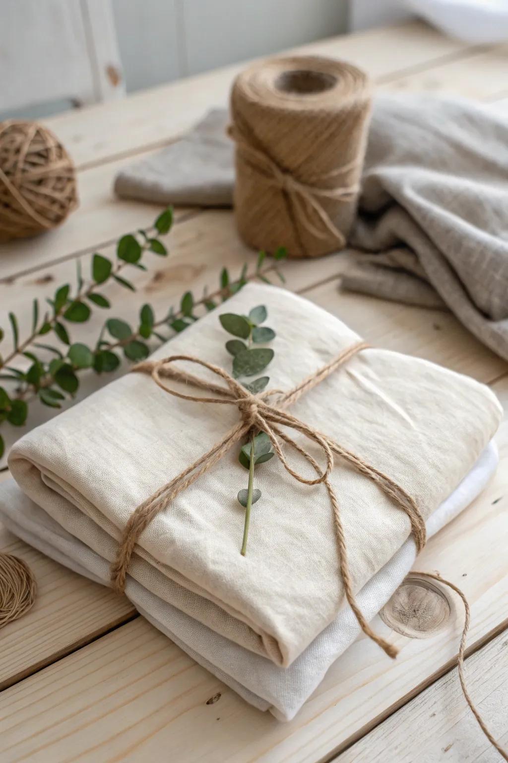 Elegant simplicity: Wrap your clothes with twine and a touch of nature for a beautifully minimalist gift.