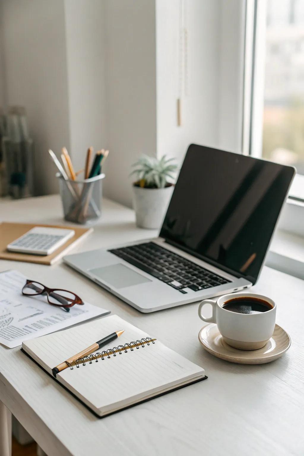 A minimalist desk promotes focus and efficiency.