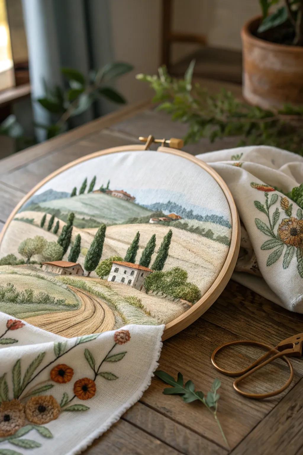 Capture the essence of Italy with this exquisite landscape embroidery, perfect for cozy evenings and serene decor.