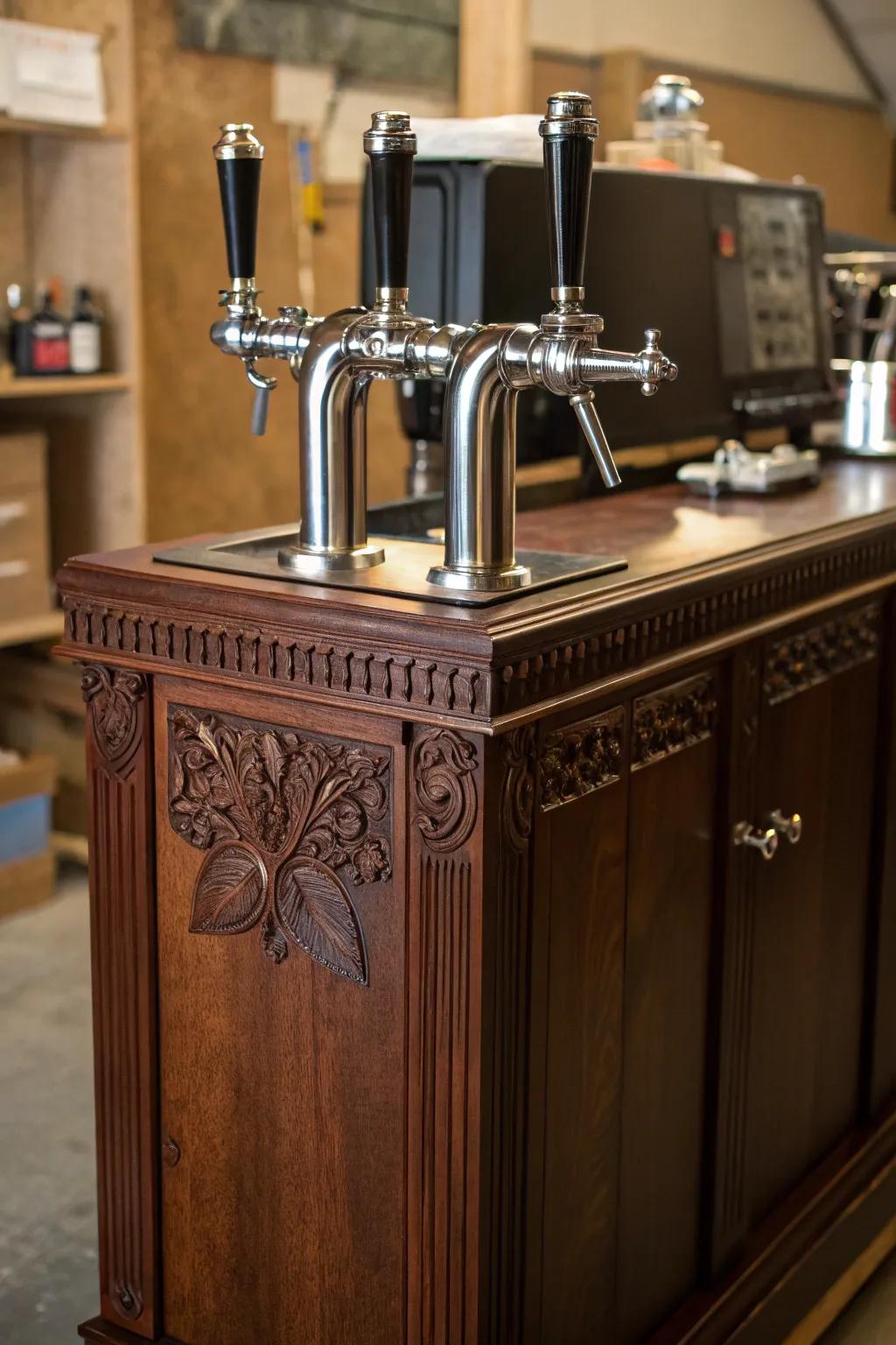 Elevate your brew experience with this stunning dual tap keezer, where craftsmanship meets functionality.