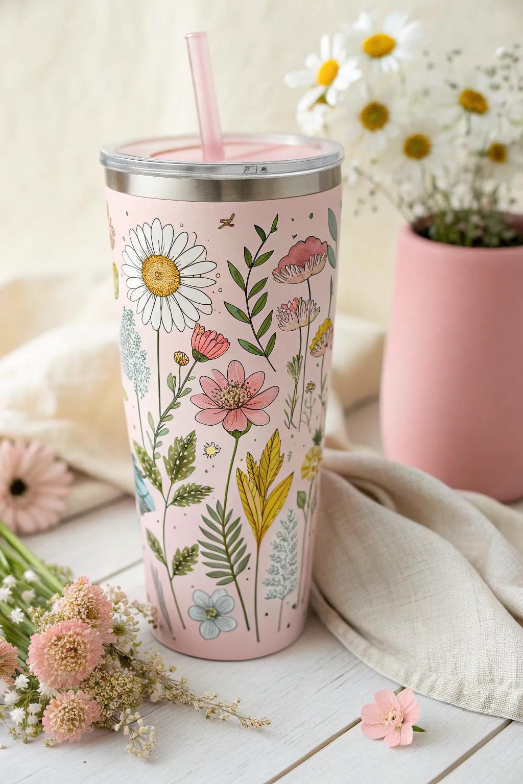 Bring a touch of nature to your little one's day with this charming floral tumbler!