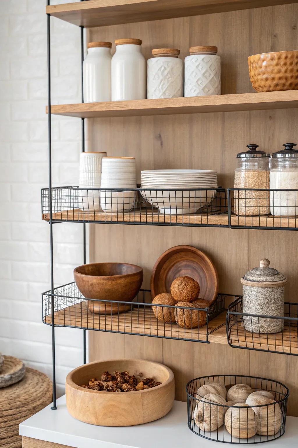 Transform your kitchen with themed wire shelving that combines function and style. Perfect for the minimalist with a boho twist!
