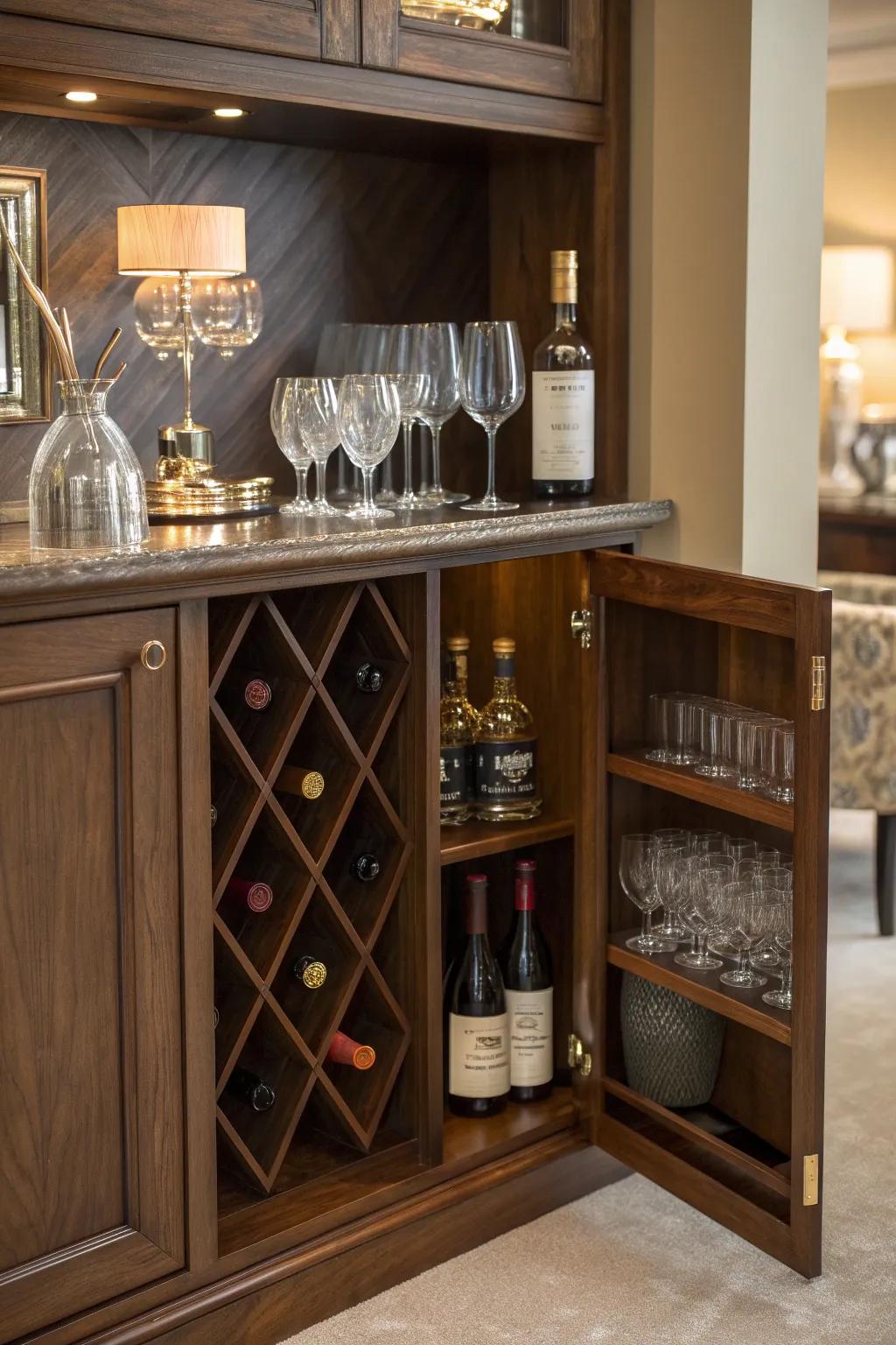 Elevate your space with a touch of luxury: a bespoke mini bar within a knee wall.