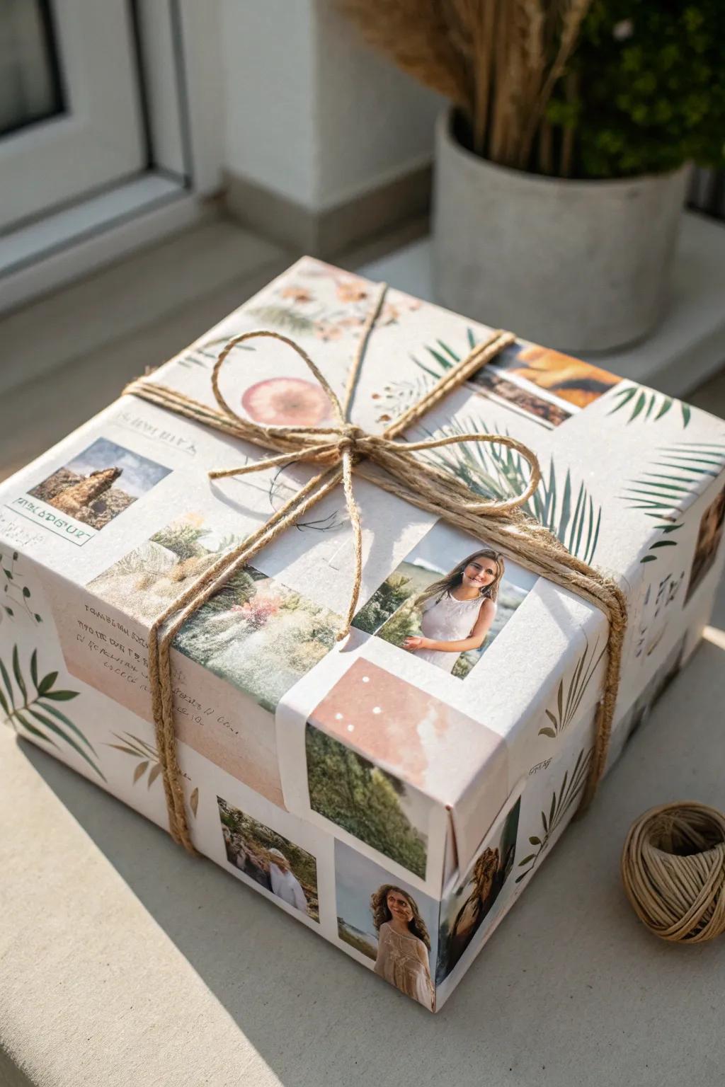 Transform your gift into a masterpiece with a collage wrapping that speaks from the heart.