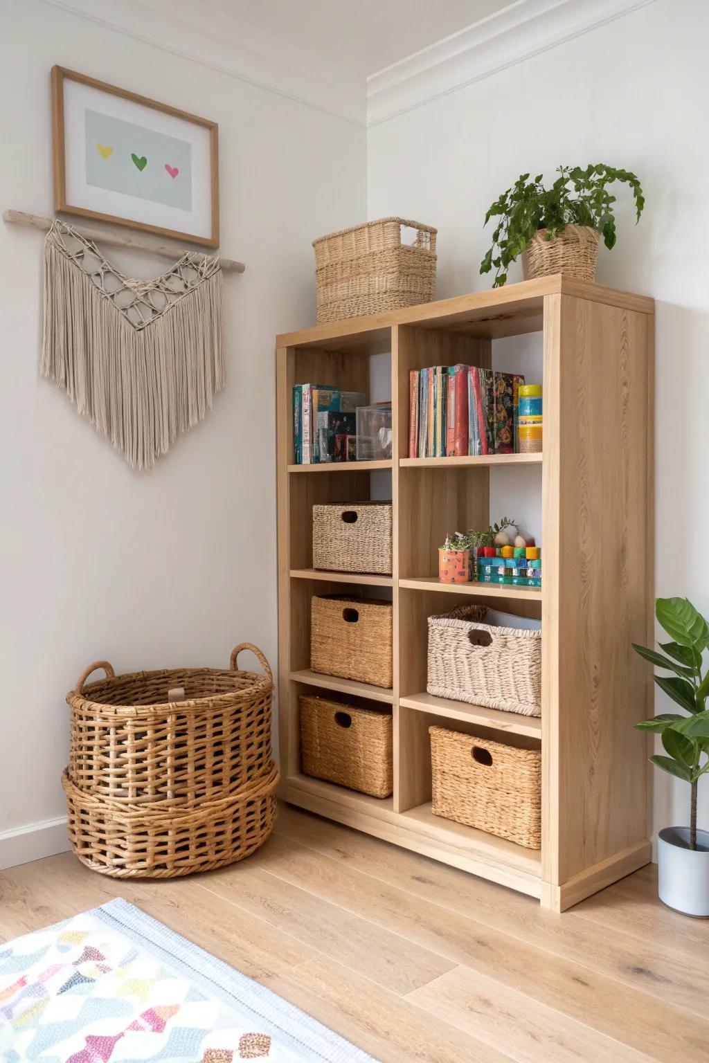 Transform your corner spaces into stylish storage solutions for large toys with this minimalist Scandinavian design.