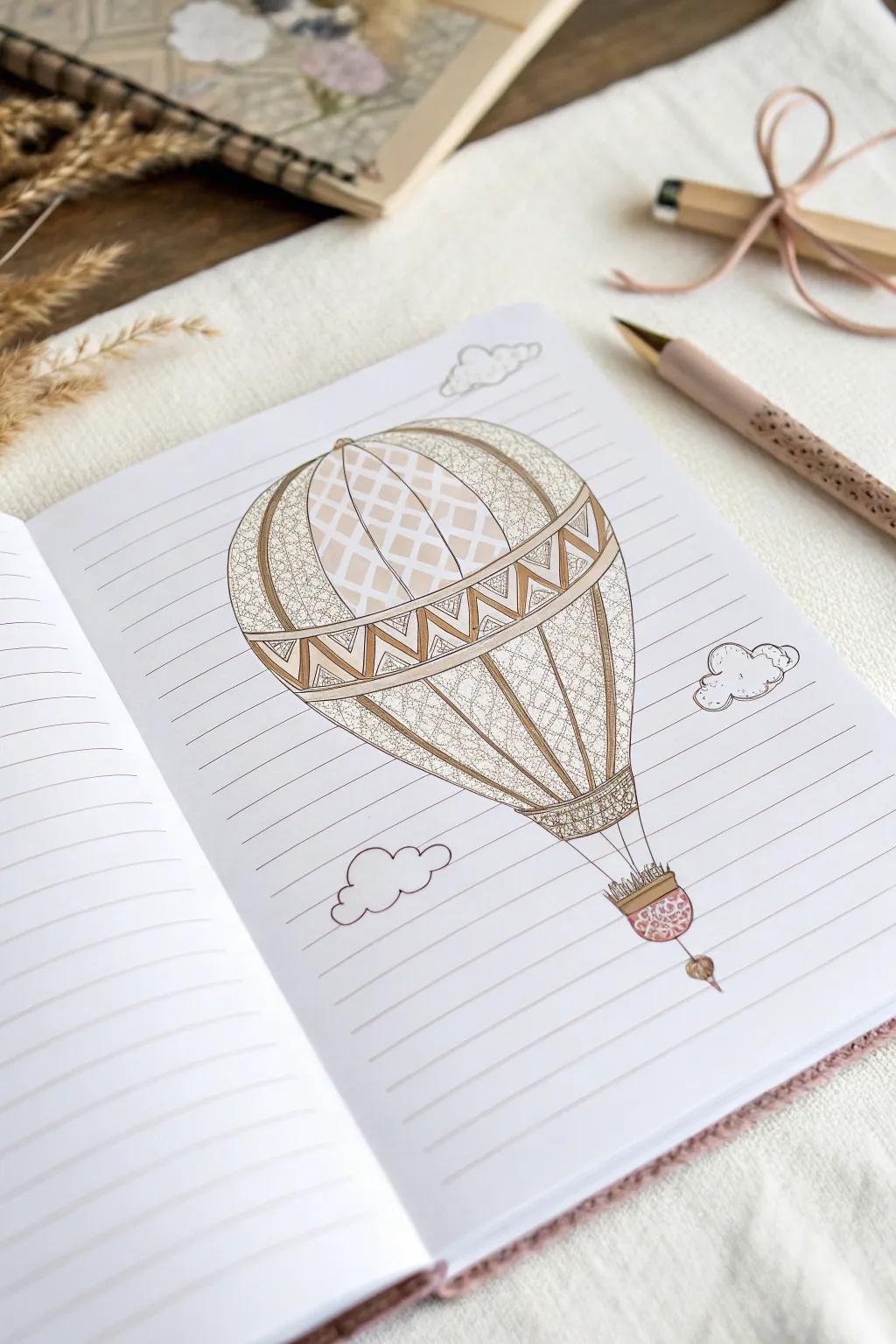 Take flight with whimsical elegance: a minimalist hot air balloon illustration that inspires adventure.
