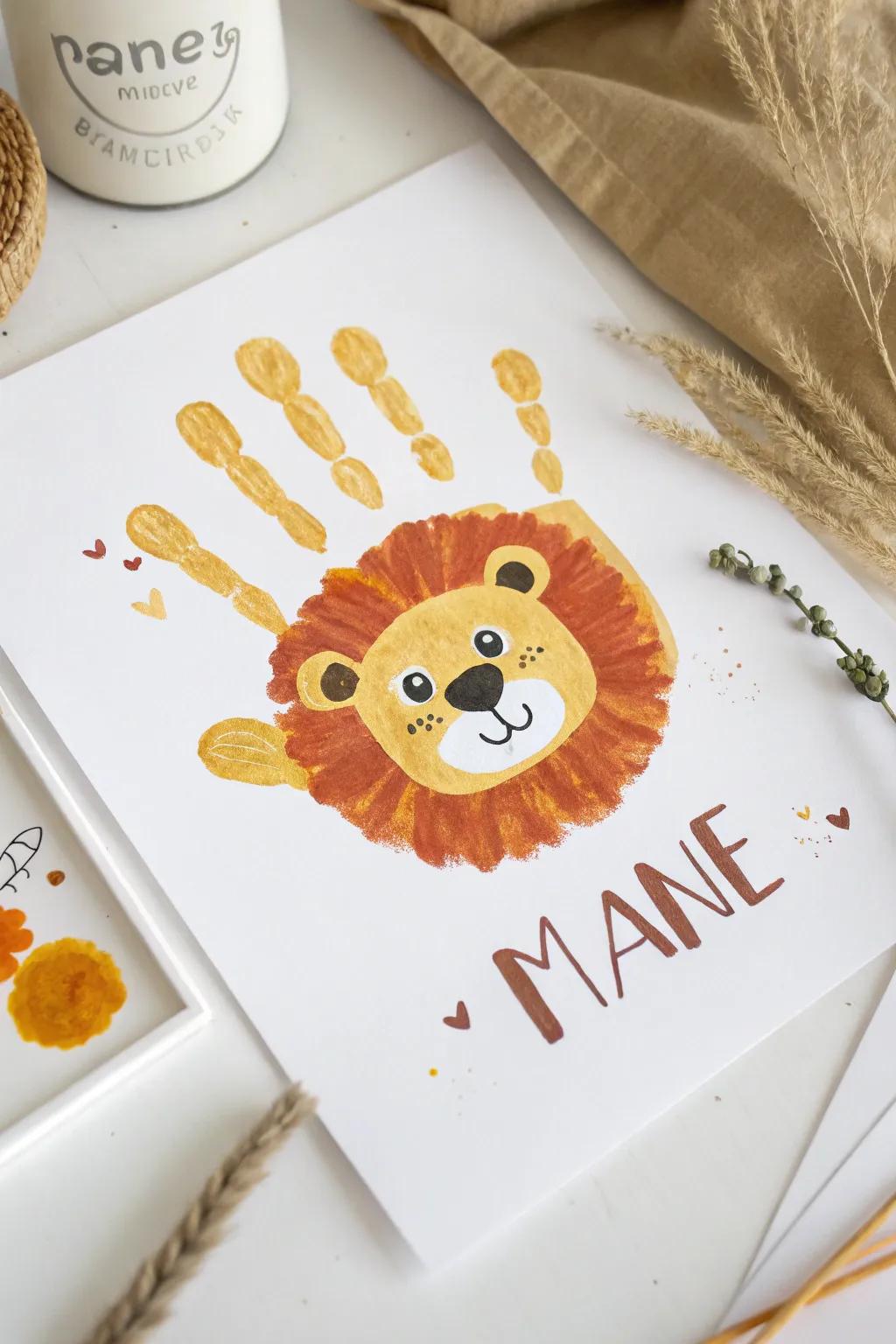 Craft a keepsake with a personal touch: a handprint lion that's both playful and stylish!