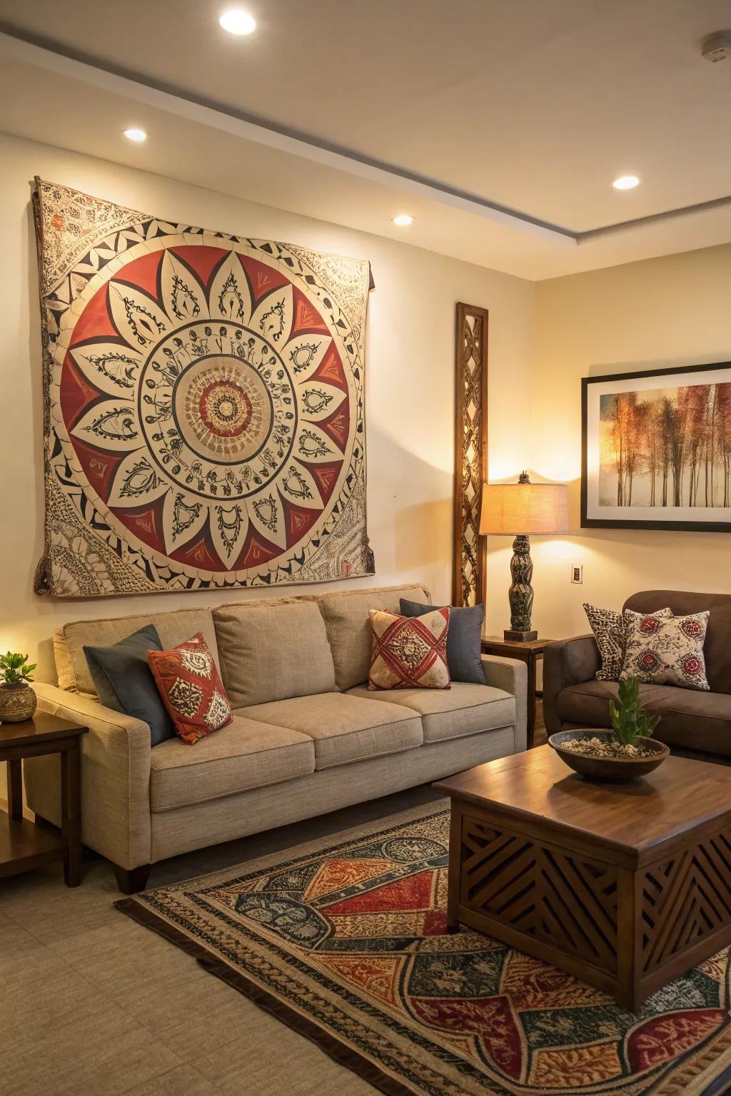 Stenciled wall art adds an artistic touch effortlessly.