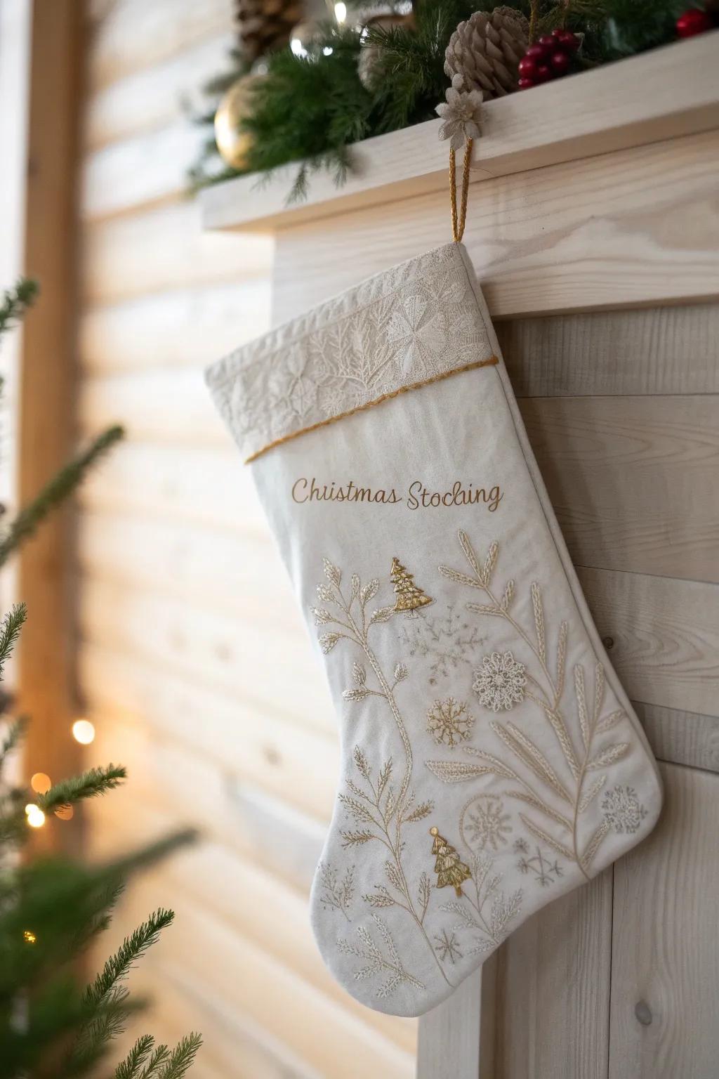 Elevate your holiday decor with personalized embroidered stockings that blend simplicity with timeless charm.
