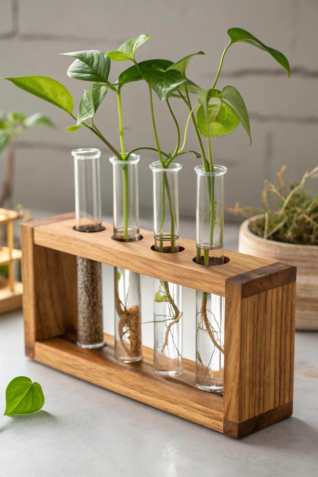 Elevate your space with a handcrafted plant propagation station that combines nature and design.