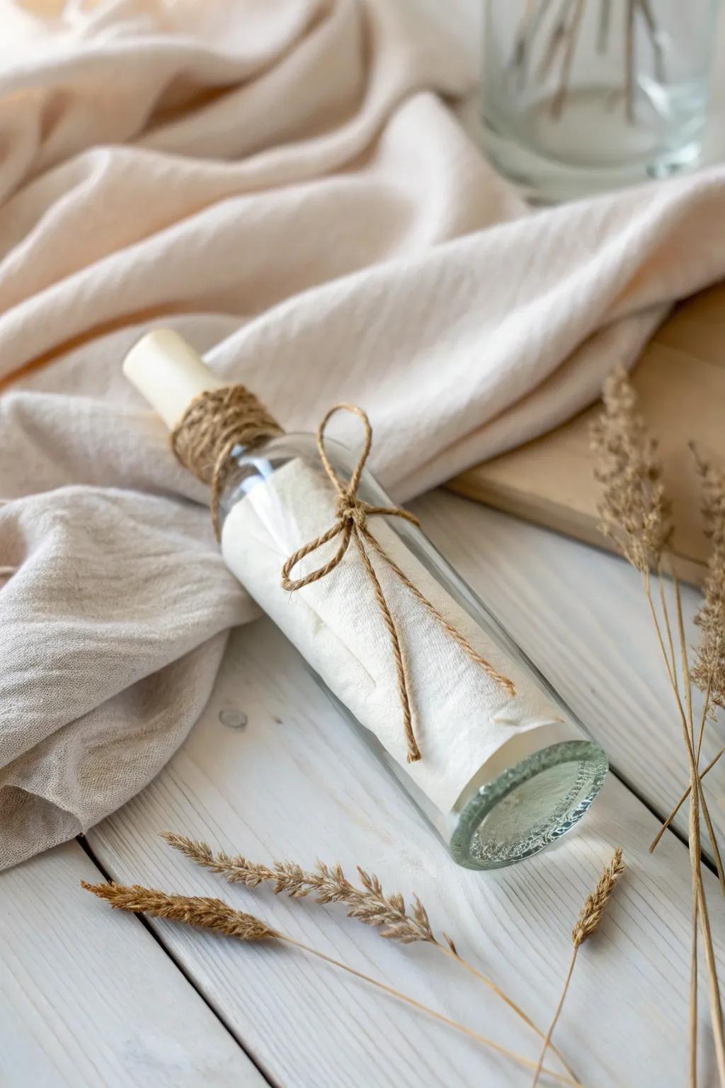 Unlock the mystery of a riddle hidden within this beautifully crafted message in a bottle.