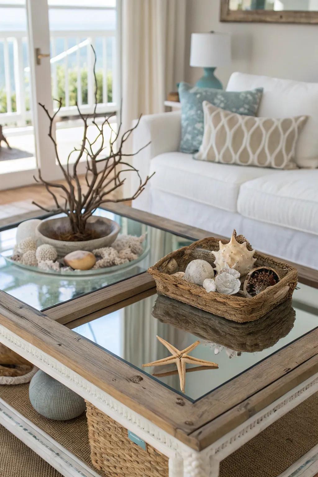 Bring the beach home with coastal-inspired mirror table decor.