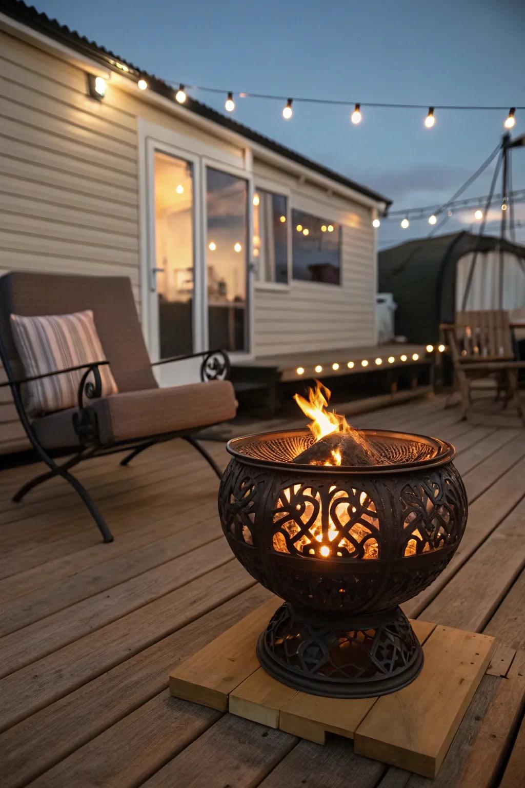 Transform your deck into a cozy retreat with a beautifully crafted fire pit, perfect for sharing stories under the stars.
