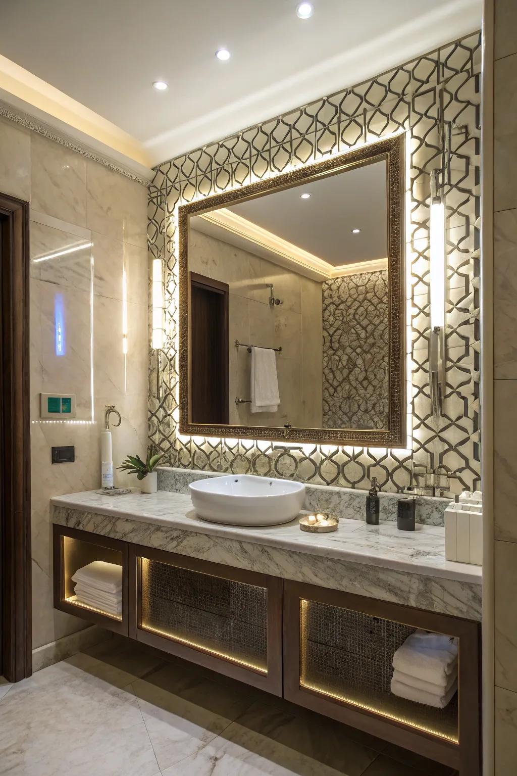 Backlit elements add a luxurious and ambient glow.