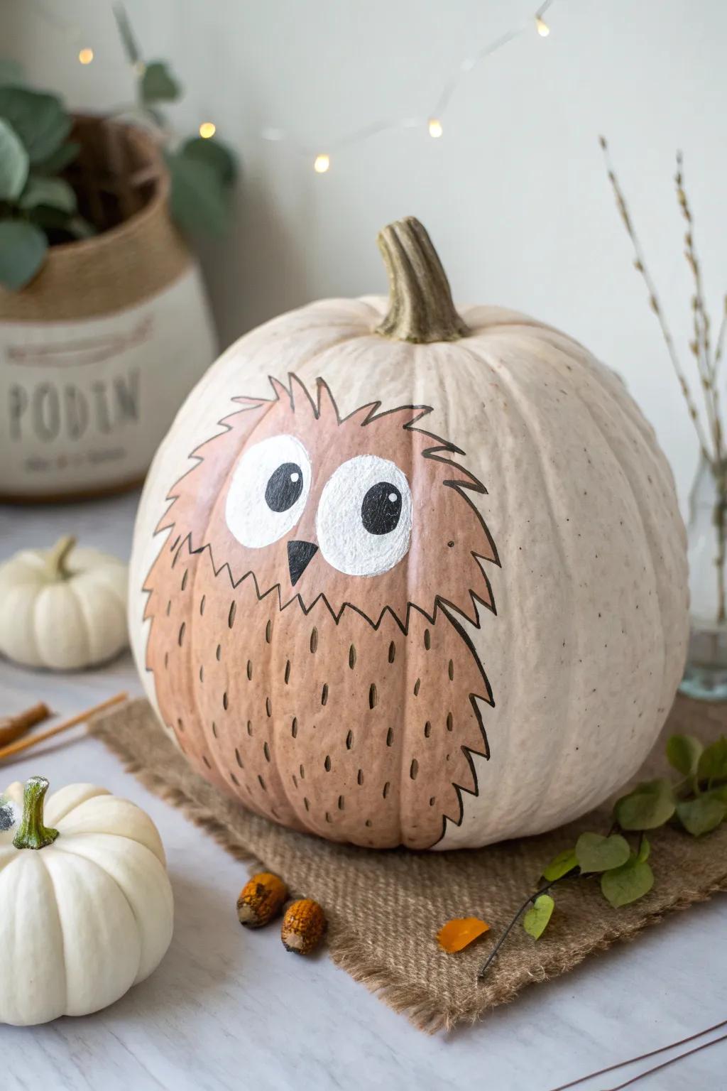 Unleash your creativity with a furry beast pumpkin! Perfect for adding a touch of whimsy to any minimalist decor.