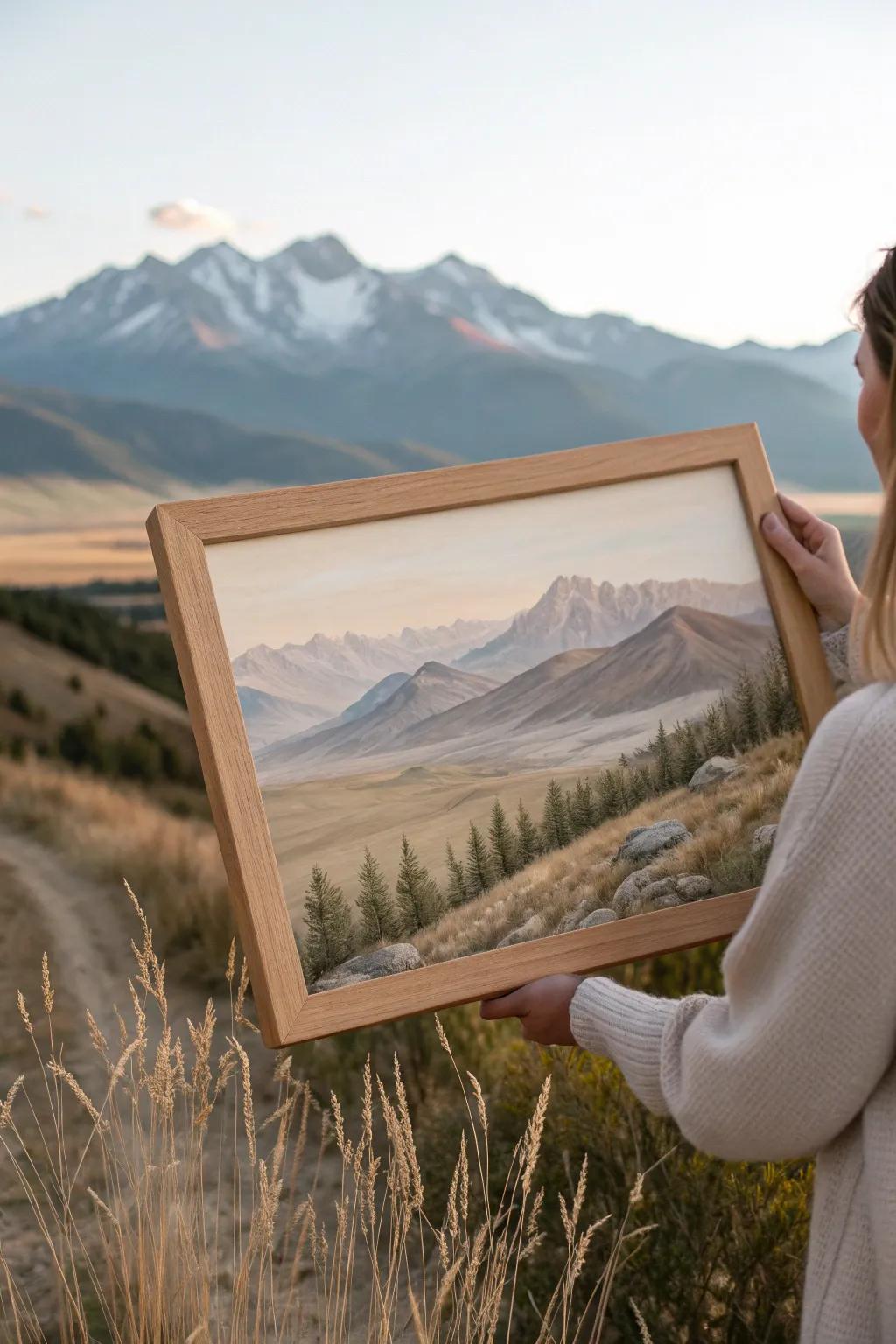 Embrace the serenity of nature with this minimalist mountain range panorama, perfect for expanding any space with natural beauty.