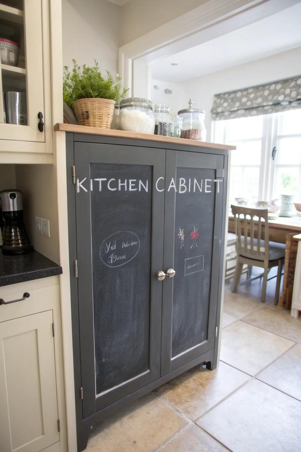 Chalkboard cabinet doors add a playful and practical touch.