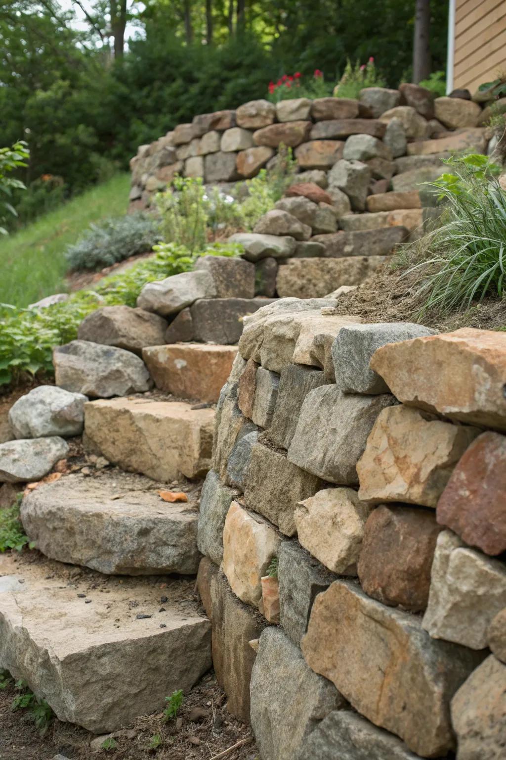 Embrace the raw elegance of nature with a rugged stone wall.