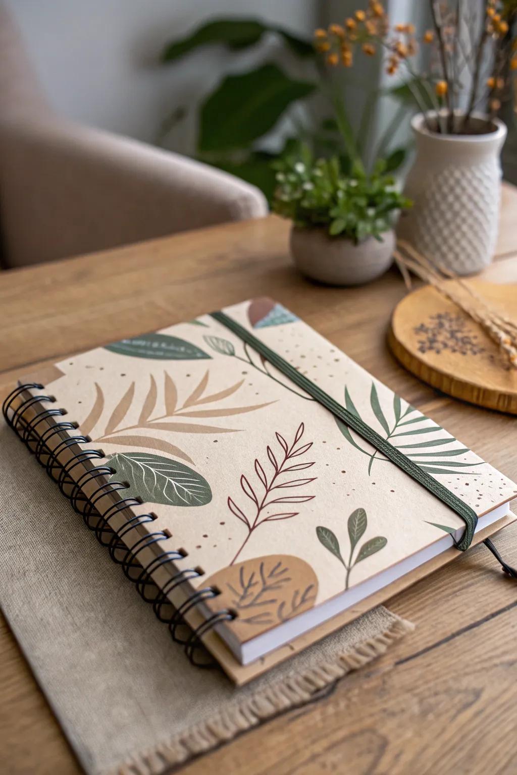 Embrace tranquility with this nature-inspired notebook design, where earthy tones meet minimalist elegance.