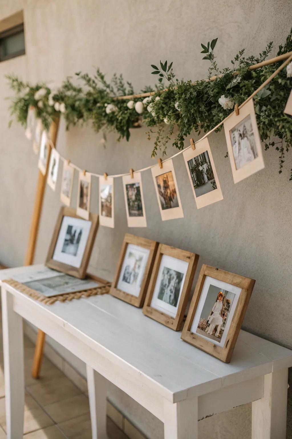 Celebrate memories with a chic photo frame garland, blending vintage and modern in perfect harmony.