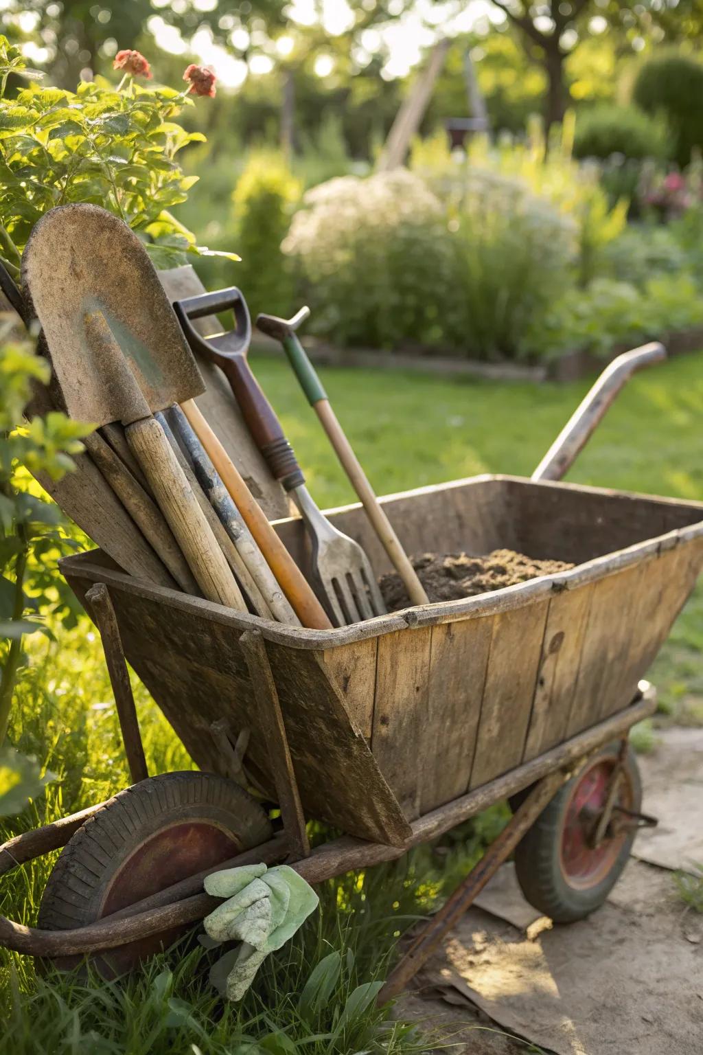 Revamp your gardening game with a rustic tool caddy that's both functional and stylish.