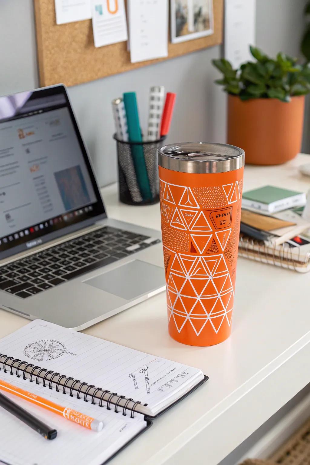 Geometric patterns bring a modern touch to your tumbler.