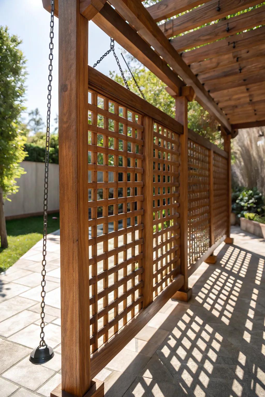Elevate your outdoor space with the charm and functionality of hanging lattice panels.