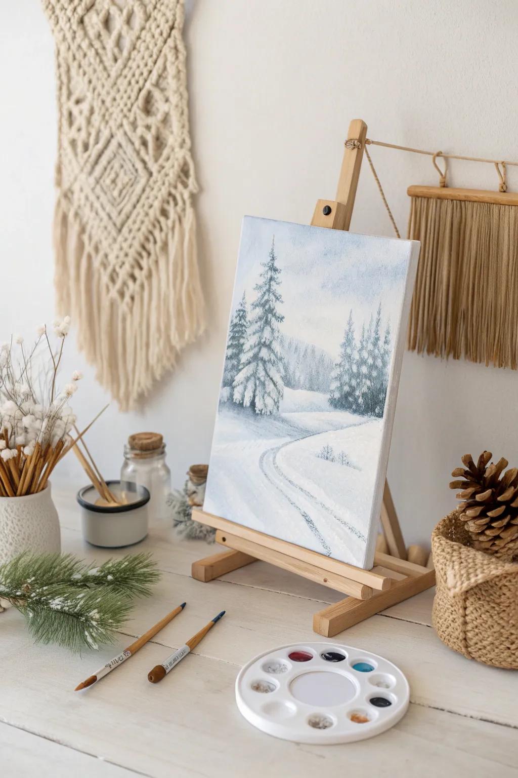 Capture the tranquility of winter with minimalist elegance in your next painting project.
