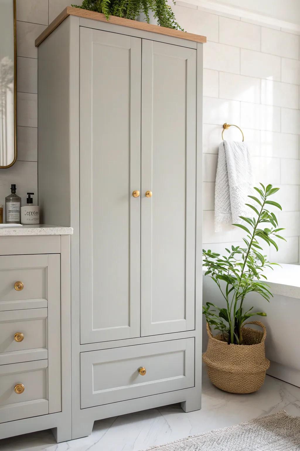 Embrace simplicity and elegance with crisp light gray cabinets that transform your bathroom into a modern sanctuary.