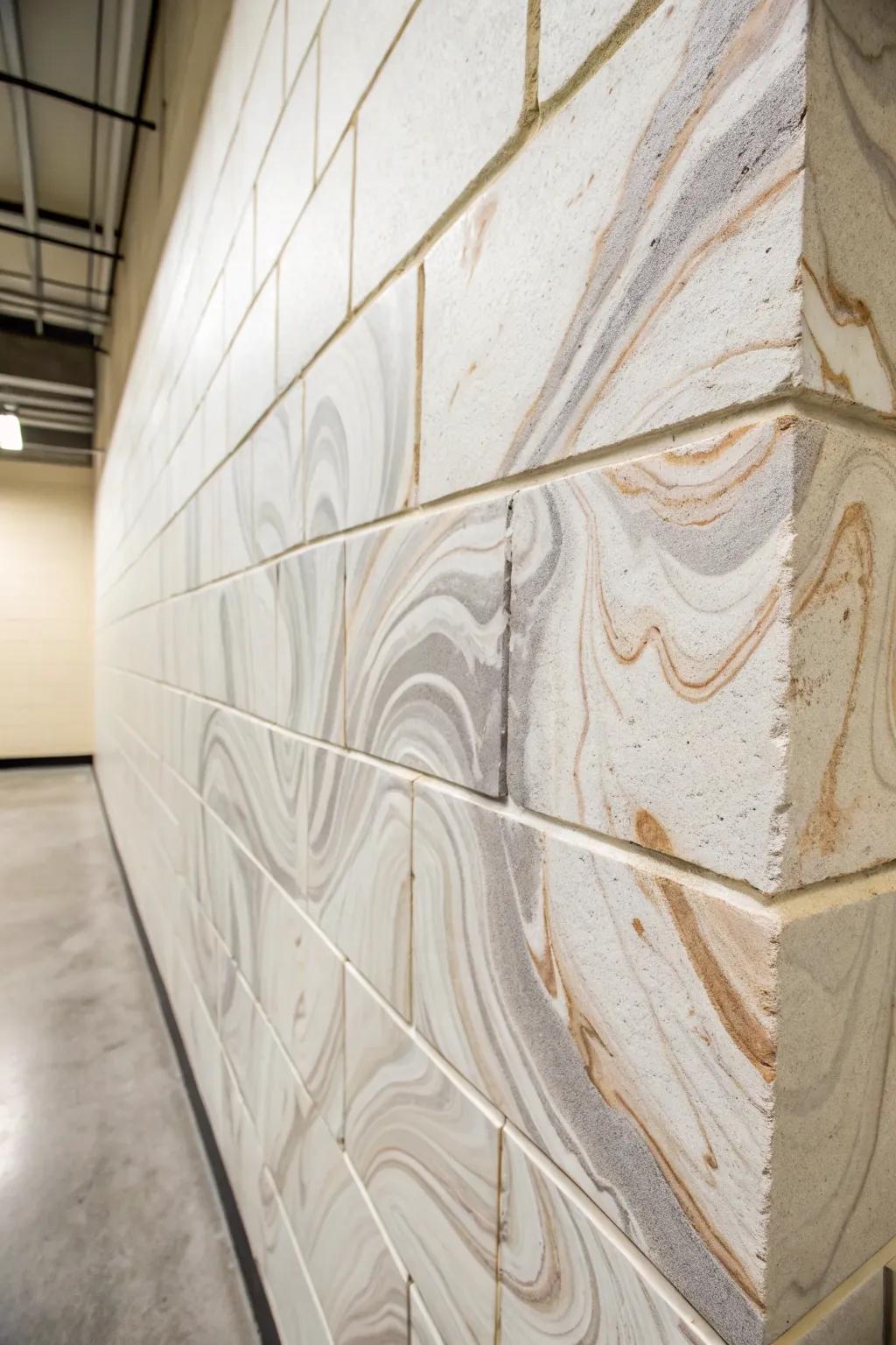 Transform your space with the timeless elegance of a marbled cinder block wall.