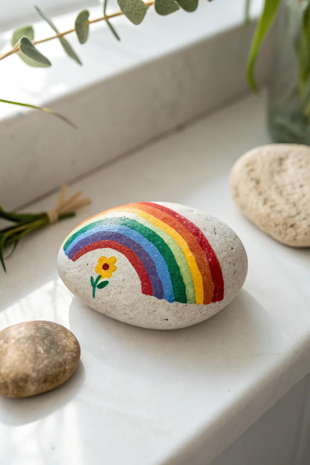 Brighten the classroom with a touch of hope and diversity through this beautifully painted rainbow rock.