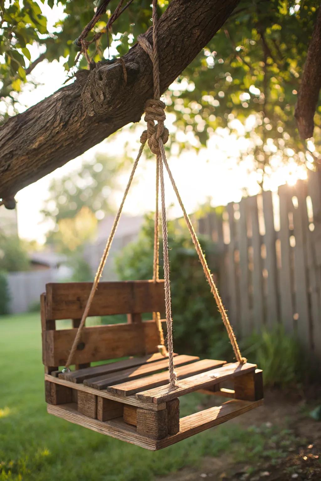 Rediscover joy with a handcrafted pallet swing, where craftsmanship meets childhood nostalgia.