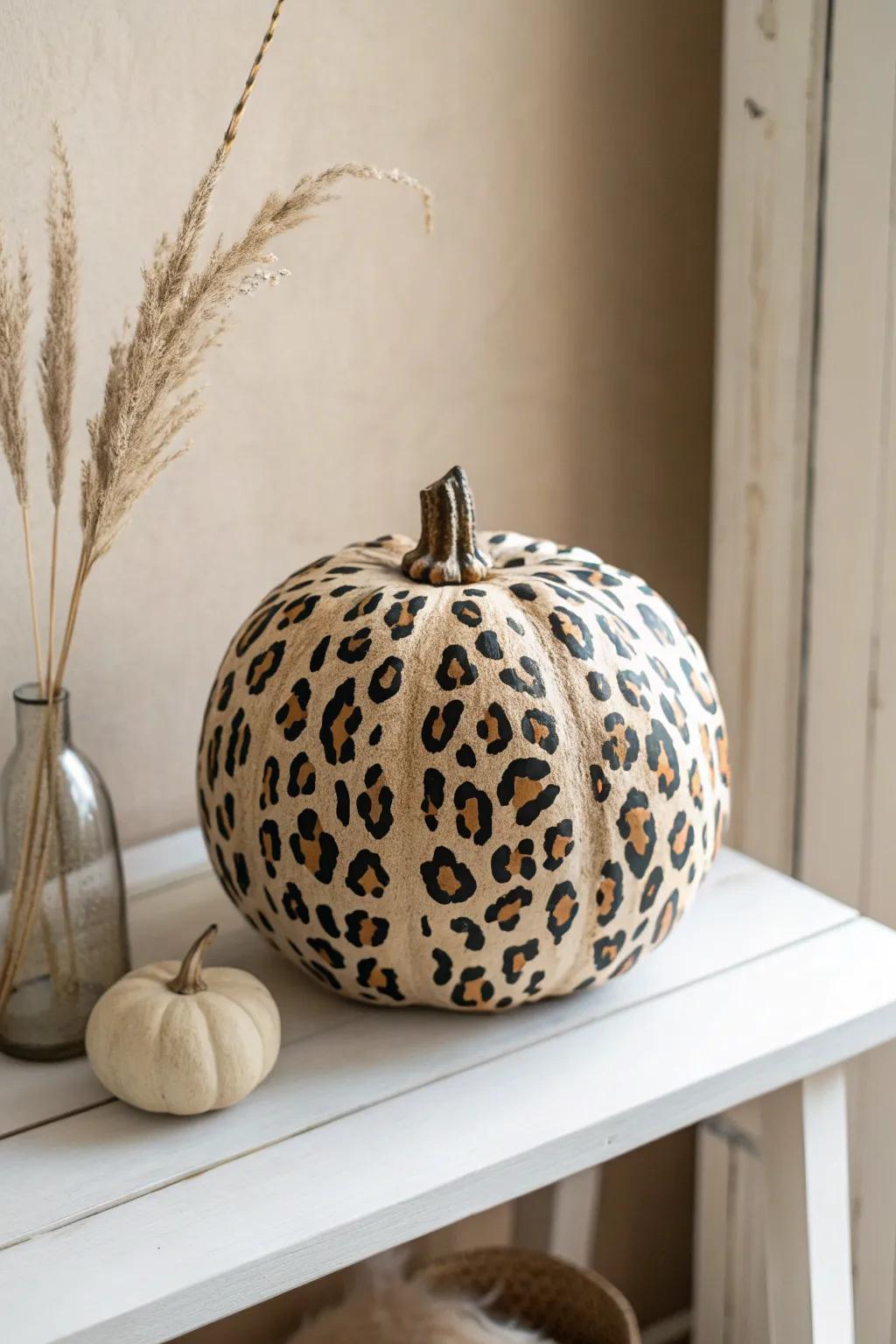Unleash your wild side with this chic leopard print paper mache pumpkin – the perfect blend of bold and beautiful for your fall decor!