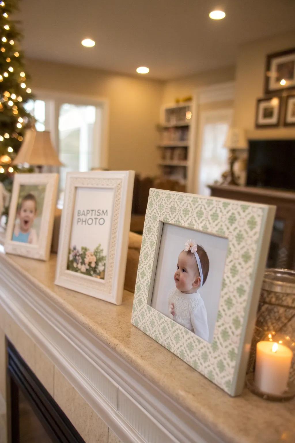 Personalized picture frames capturing the joy of a baptism day.